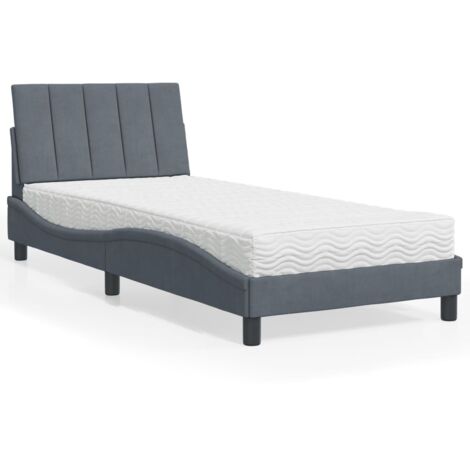 Cama con colchón Hanko terciopelo gris oscuro 80x200 cm