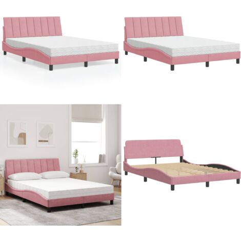Cama con colchón Hanko terciopelo rosa 120x200 cm - Colchón de espuma - Cama rosa
