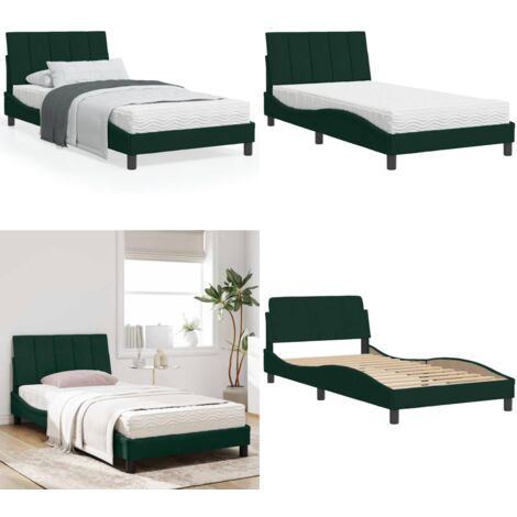 Cama con colchón Hanko terciopelo verde oscuro 100x200 cm - Colchón de espuma - Cama de terciopelo