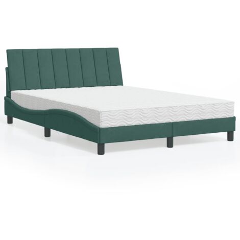 Cama con colchón Hanko terciopelo verde oscuro 140x190 cm