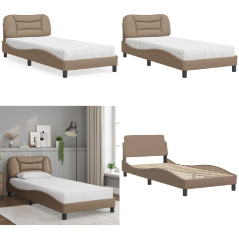 Cama con colchón Hvar cuero sintético capuchino 90x190 cm - Colchón de espuma - Cama Hvar