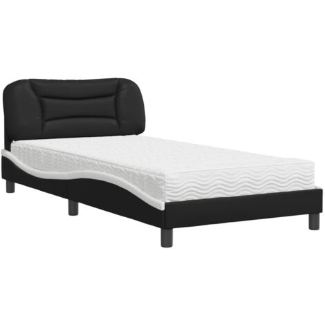 Cama con colchón Hvar cuero sintético negro y blanco 100x200 cm vidaXL