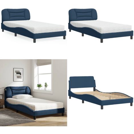 Cama con colchón Hvar tela azul 100x200 cm - Colchón de espuma - Cama azul