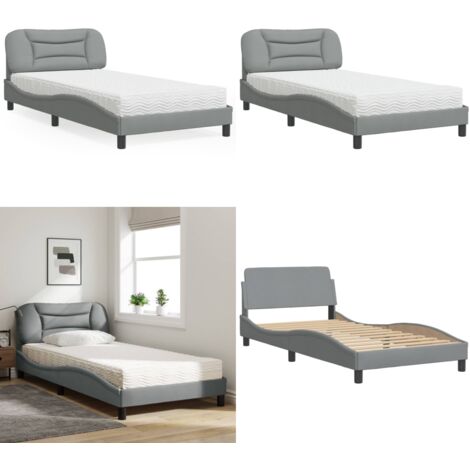Cama con colchón Hvar tela gris claro 100x200 cm - Colchón de espuma - Cama Hvar