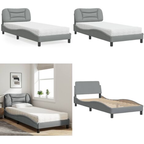 Cama con colchón Hvar tela gris claro 90x190 cm - Colchón de espuma - Cama de tela