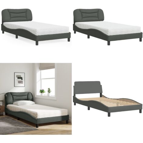 Cama con colchón Hvar tela gris oscuro 100x200 cm - Colchón de espuma - Cama de tela
