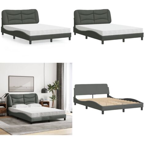 Cama con colchón Hvar tela gris oscuro 120x200 cm - Colchón de espuma - Cama de tela