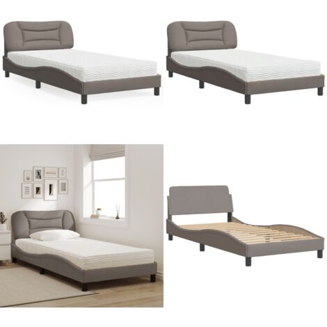 Cama con colchón Hvar tela gris taupe 100x200 cm - Colchón de espuma - Cama de tela
