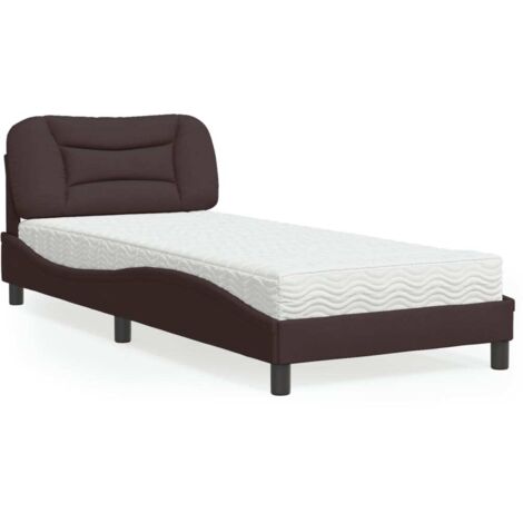 Cama con colchón Hvar tela marrón oscuro 90x190 cm