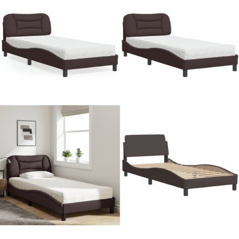 Cama con colchón Hvar tela marrón oscuro 90x190 cm - Colchón de espuma - Cama de tela