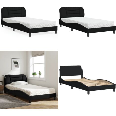 Cama con colchón Hvar tela negro 100x200 cm - Colchón de espuma - Cama de tela
