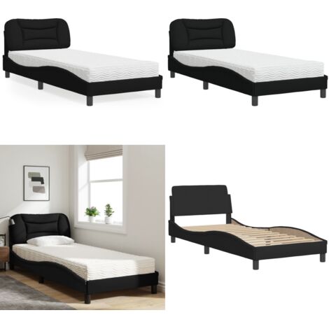 Cama con colchón Hvar tela negro 90x190 cm - Colchón de espuma - Cama de tela
