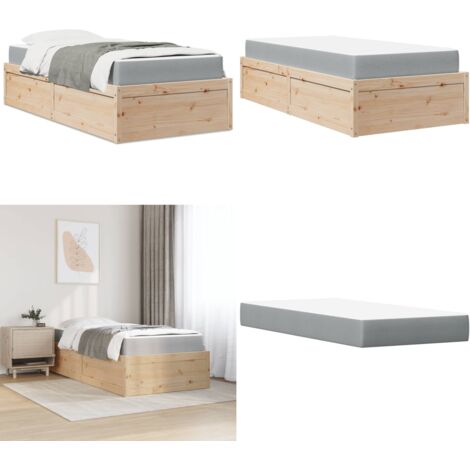 Cama con colchón madera maciza de pino 90x190 cm - Colchón de muelles ensacados - Cama de pino