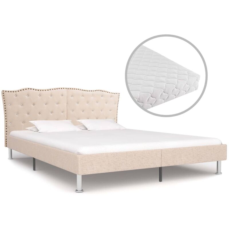 

Cama con colchón tela beige 160x200 cm