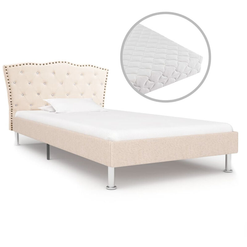 

Cama con colchon tela beige 90x200 cm