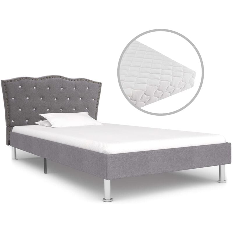 

Cama con colchón tela gris claro 90x200 cm