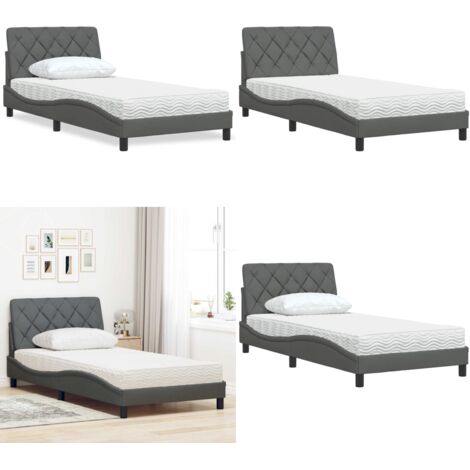 Cama con colchón tela gris oscuro 100x200 cm - Colchón de espuma - Cama con estructura
