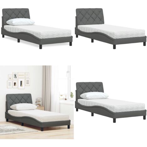 Cama con colchón tela gris oscuro 90x190 cm - Colchón de espuma - Cama con estructura