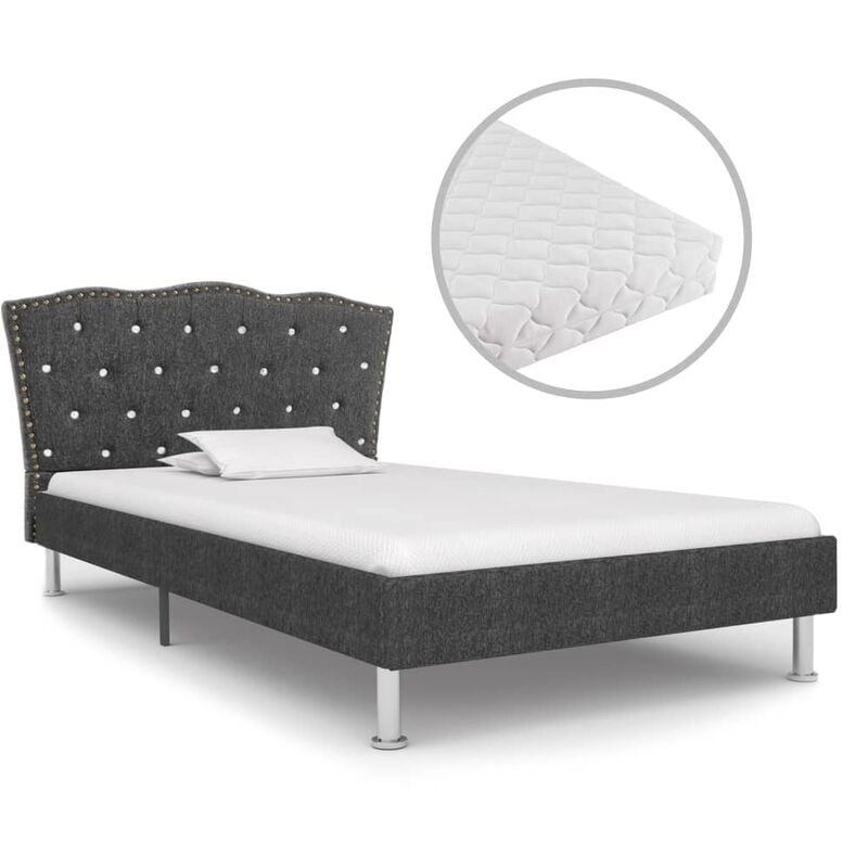 

Cama con colchón tela gris oscuro 90x200 cm
