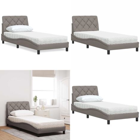 Cama con colchón tela gris taupe 90x190 cm - Colchón de espuma - Cama con estructura
