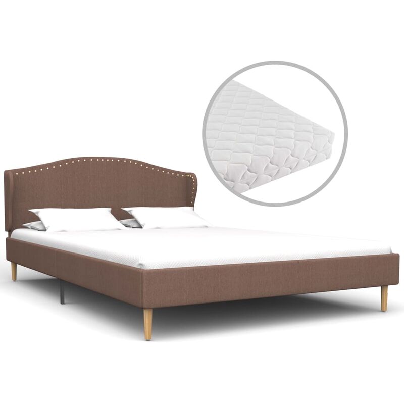 

Cama con colchón tela marrón 140x200 cm