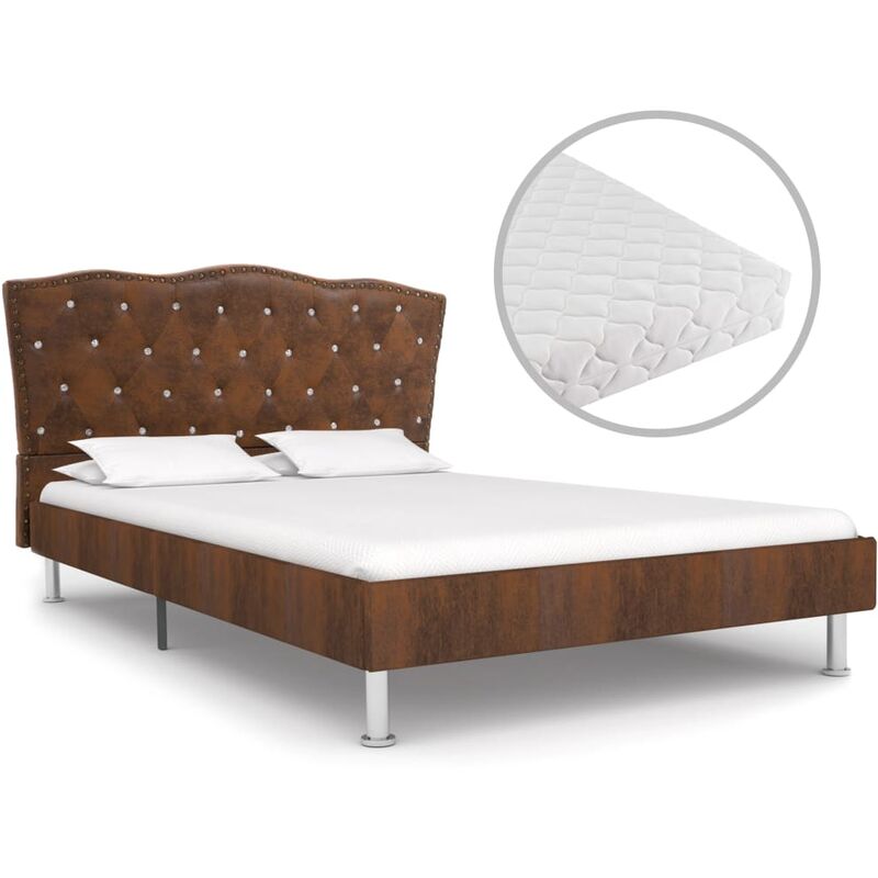 

Cama con colchón tela marrón 140x200 cm
