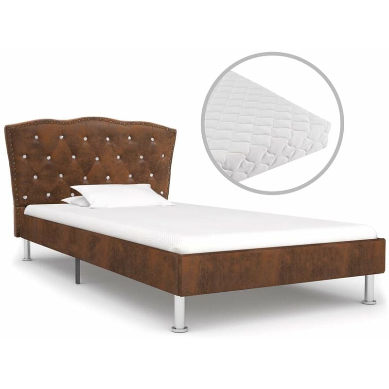 

Cama con colchon tela marron 90x200 cm