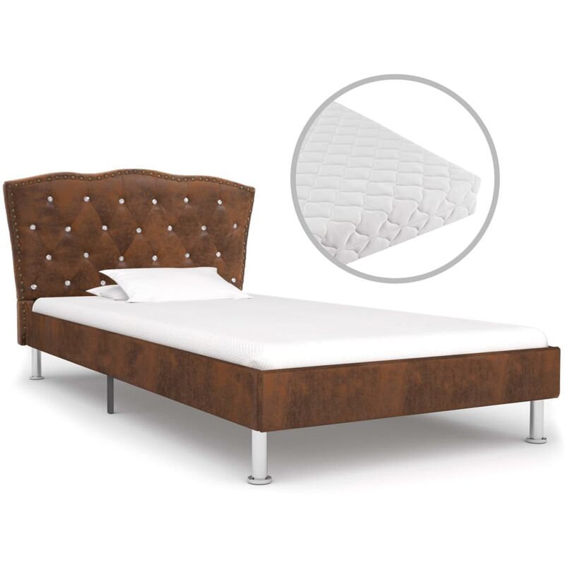 

Cama con colchón tela marrón 90x200 cm