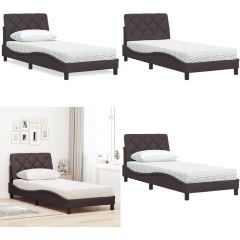 Cama con colchón tela marrón oscuro 90x190 cm - Colchón de espuma - Cama con estructura