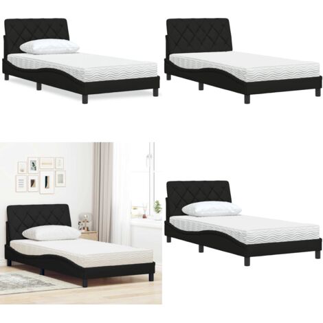 Cama con colchón tela negro 100x200 cm - Colchón de espuma - Cama de tela
