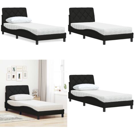 Cama con colchón tela negro 90x190 cm - Colchón de espuma - Cama de tela