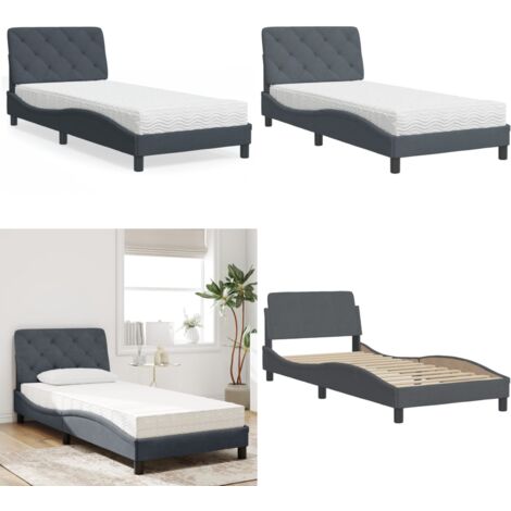 Cama con colchón terciopelo gris oscuro 90x190 cm - Colchón de espuma - Cama de terciopelo