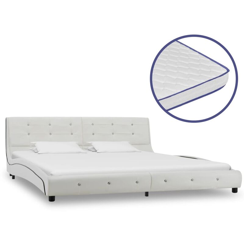 

Cama con colchon viscoelastico cuero sintetico blanco 180x200cm