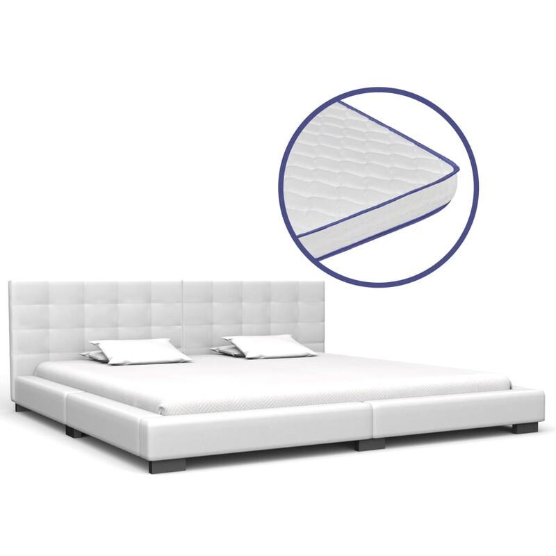 

Cama con colchón viscoelástico cuero sintético blanco 180x200cm