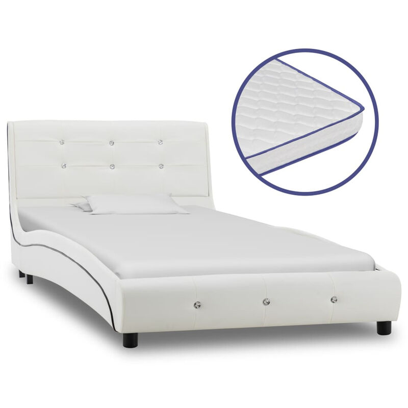 

Cama con colchon viscoelastico cuero sintetico blanco 90x200 cm