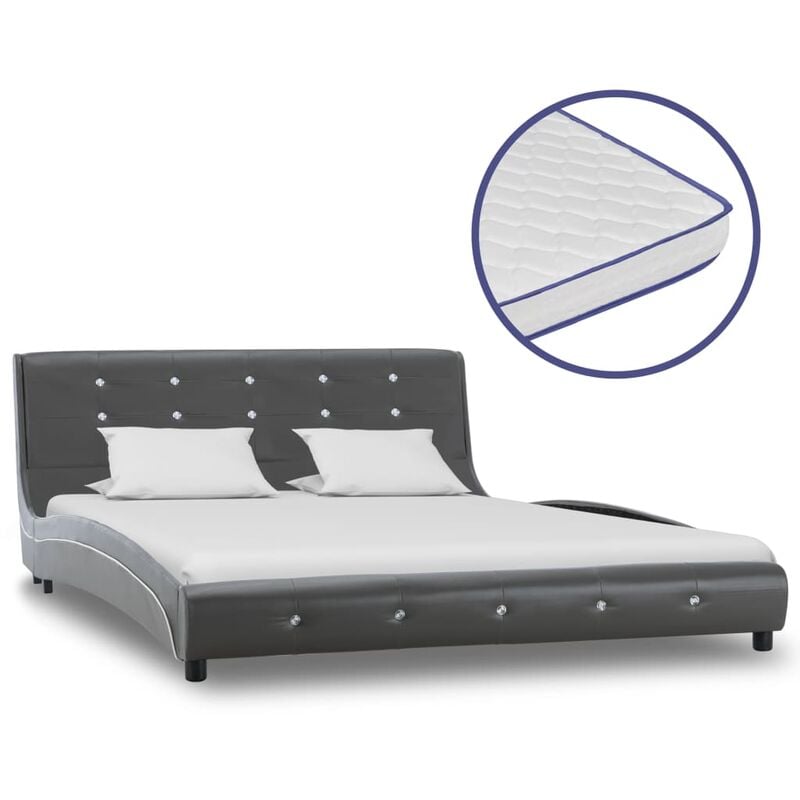 

Cama con colchón viscoelástico cuero sintético gris 140x200 cm