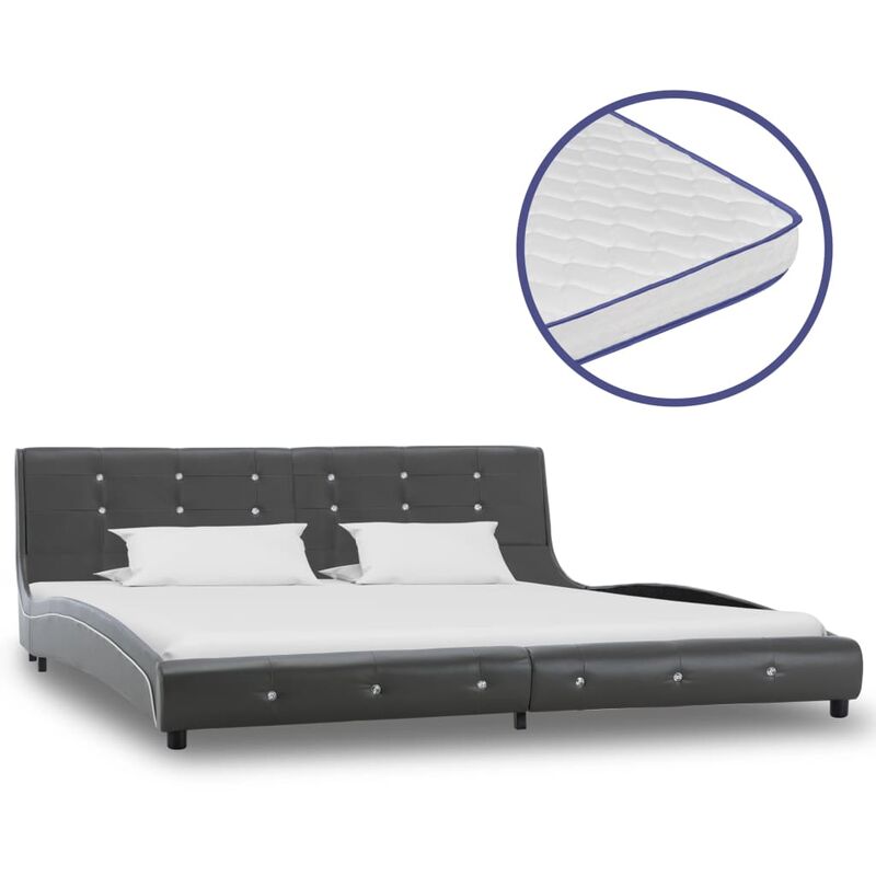 

Cama con colchon viscoelastico cuero sintetico gris 180x200 cm