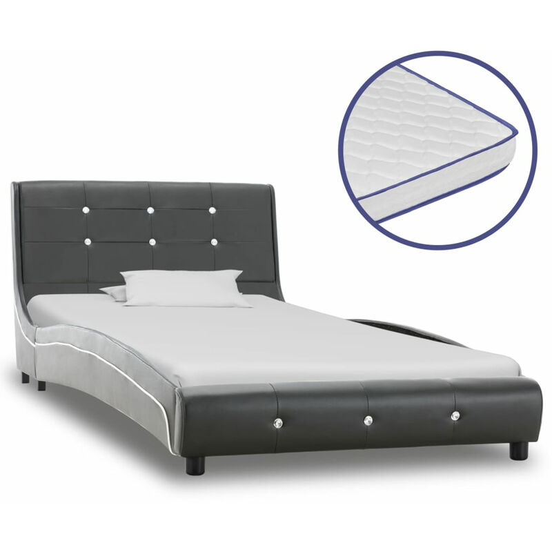 

Cama con colchon viscoelastico cuero sintetico gris 90x200 cm