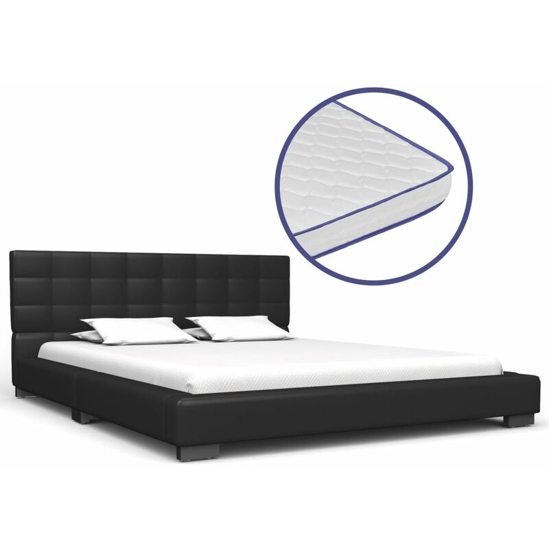 

Cama con colchón viscoelástico cuero sintético negro 140x200 cm