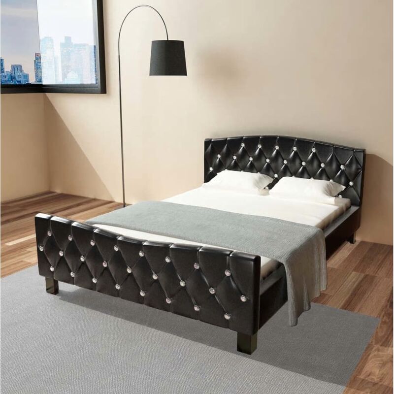 

Cama con colchón viscoelástico cuero sintético negro 140x200 cm