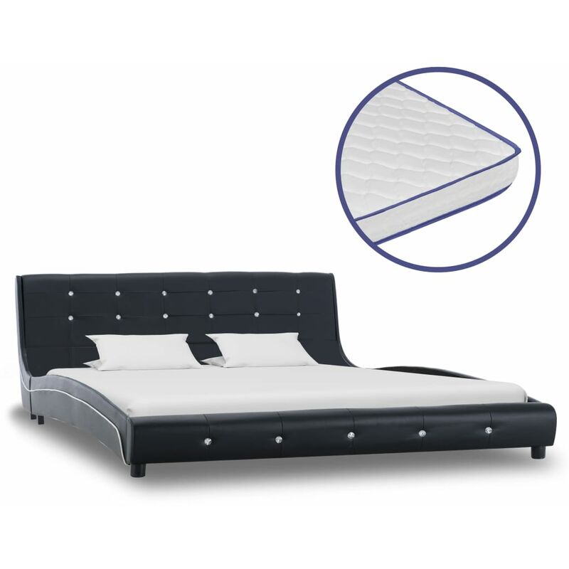 

Cama con colchón viscoelástico cuero sintético negro 160x200cm