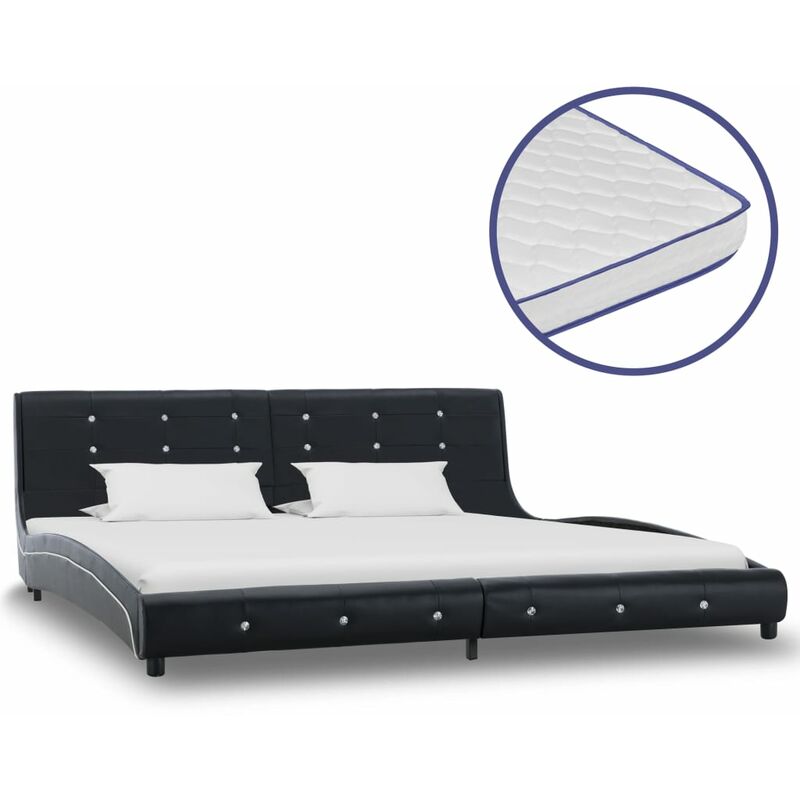 

Cama con colchon viscoelastico cuero sintetico negro 180x200 cm
