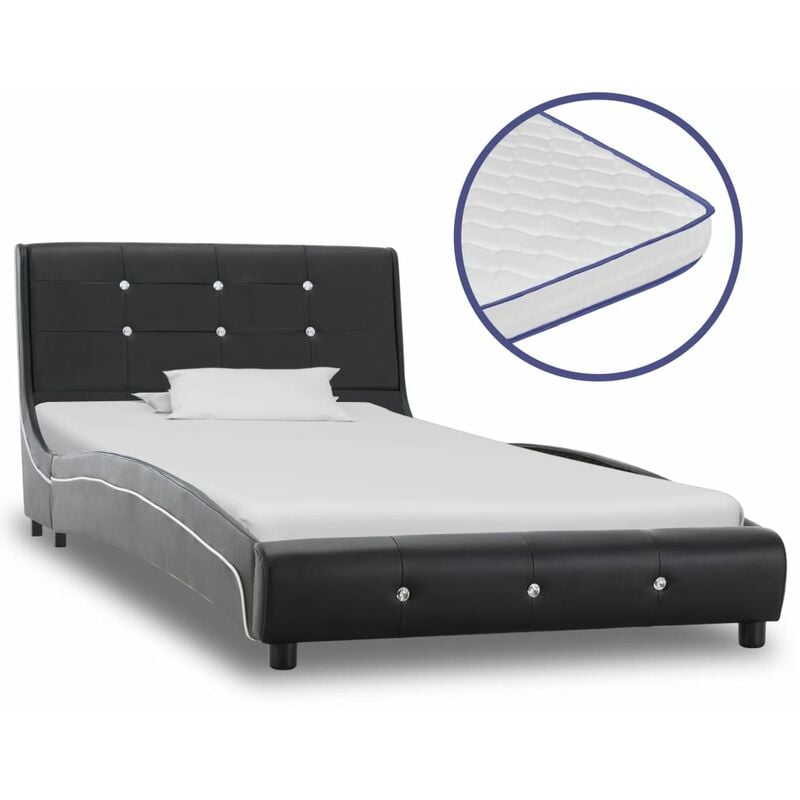 

Cama con colchón viscoelástico cuero sintético negro 90x200 cm