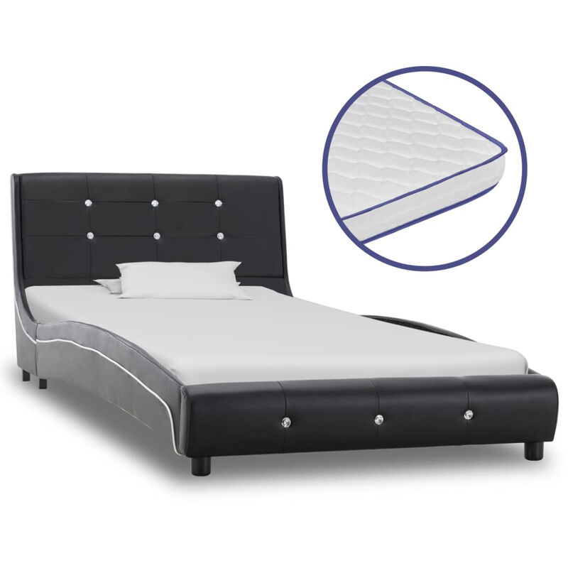 

Cama con colchon viscoelastico cuero sintetico negro 90x200 cm