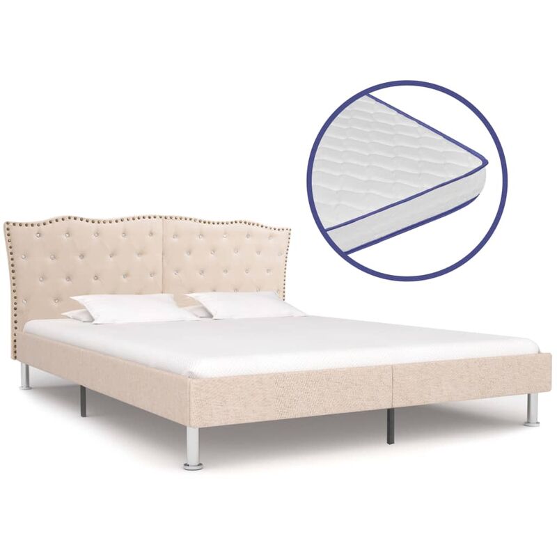 

Cama con colchón viscoelástico tela color lino 160x200 cm
