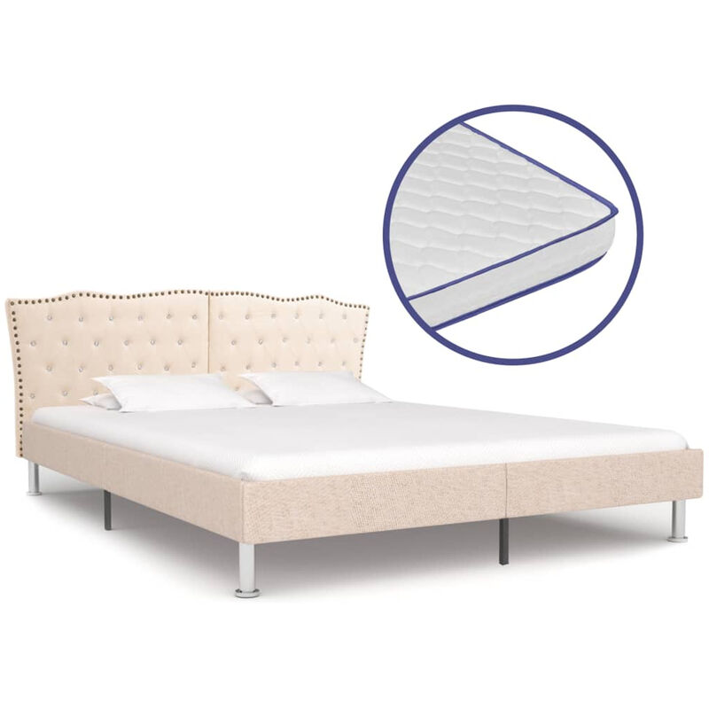 

Cama con colchon viscoelastico tela color lino 180x200 cm