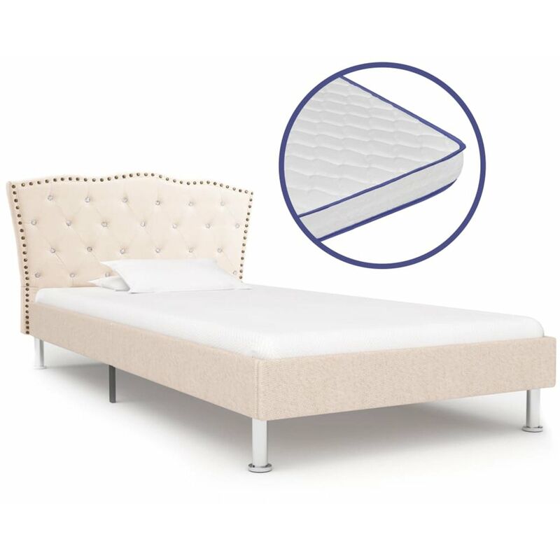 

Cama con colchon viscoelastico tela color lino 90x200 cm