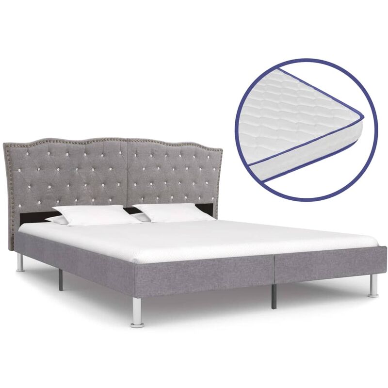 

Cama con colchón viscoelástico tela gris claro 180x200 cm