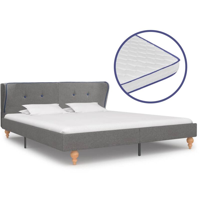 

Cama con colchón viscoelástico tela gris claro 180x200 cm