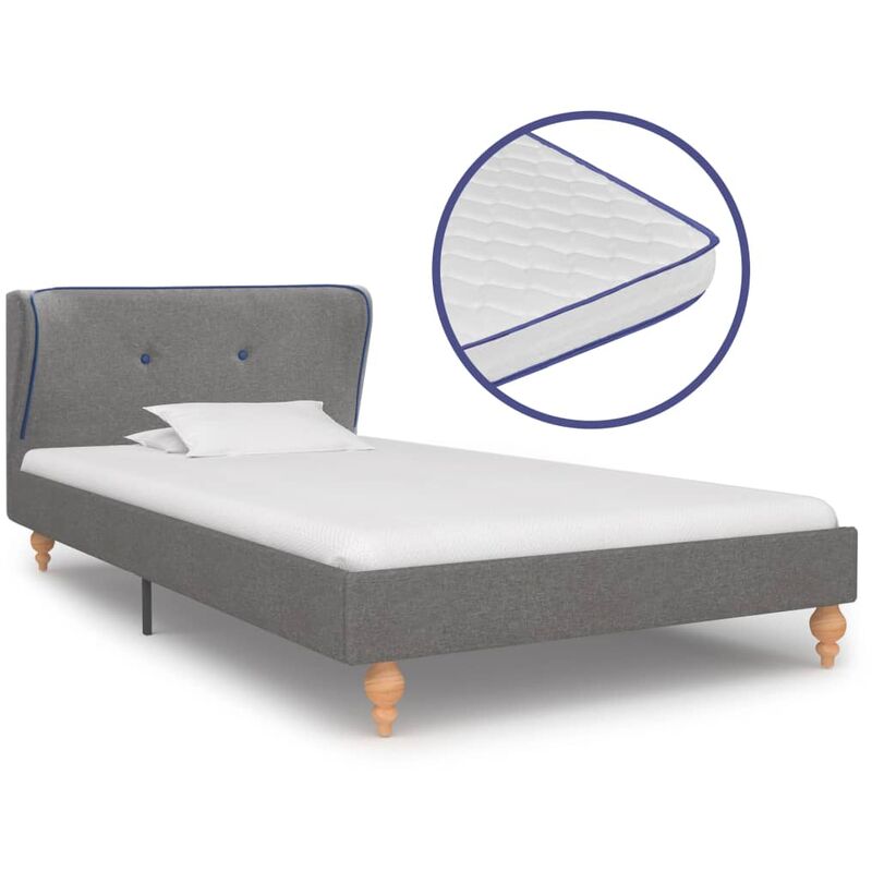

Cama con colchón viscoelástico tela gris claro 90x200 cm
